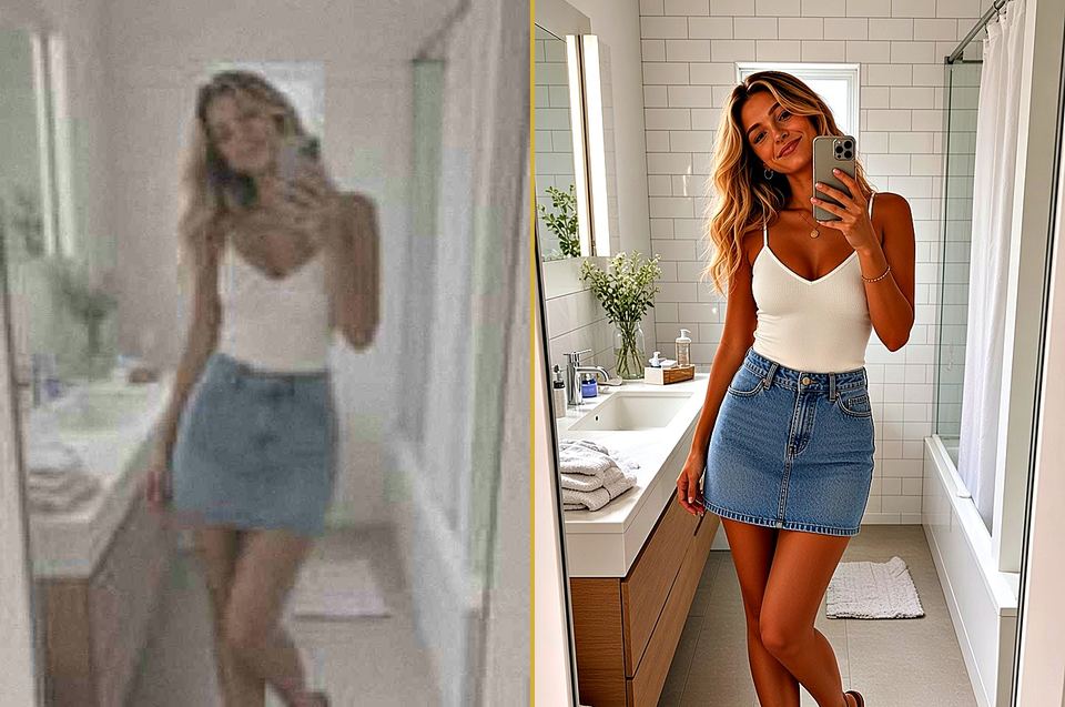 Original vs Enhanced 4K: mirror selfie
